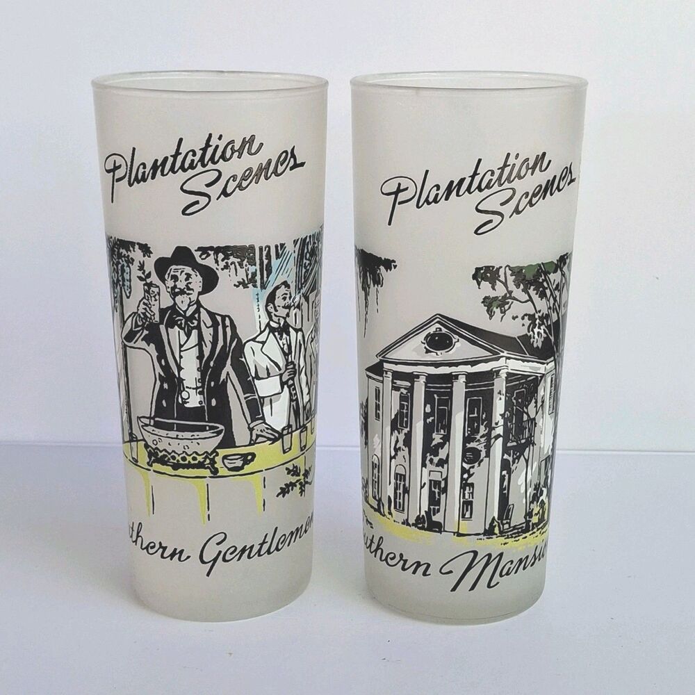 Vintage Libbey Frosted Plantation Series Set Of 2 Tall Iced Tea Cocktail Glasses